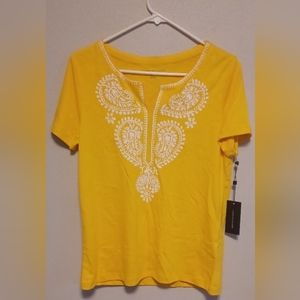 TOMMY HILFIGER Women's Sunflower Cotton Caftan Split-Neck T-Shirt Small NWT